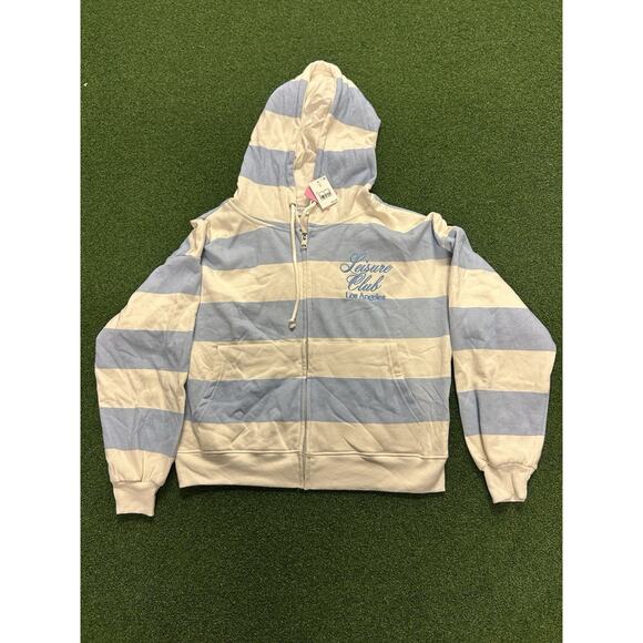 Mighty Fine Leisure Club Hoodie Womens M Blue White Striped Los Angeles Zip Up - Picture 2 of 7